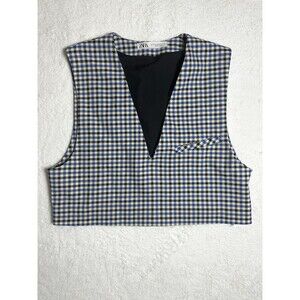 Zara Classic Check Plaid Sleeveless V-Neck Crop Top Vest Size XS